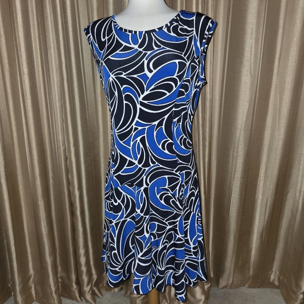 Michael Kors Blue and Black A-line Midi Dress Size Large